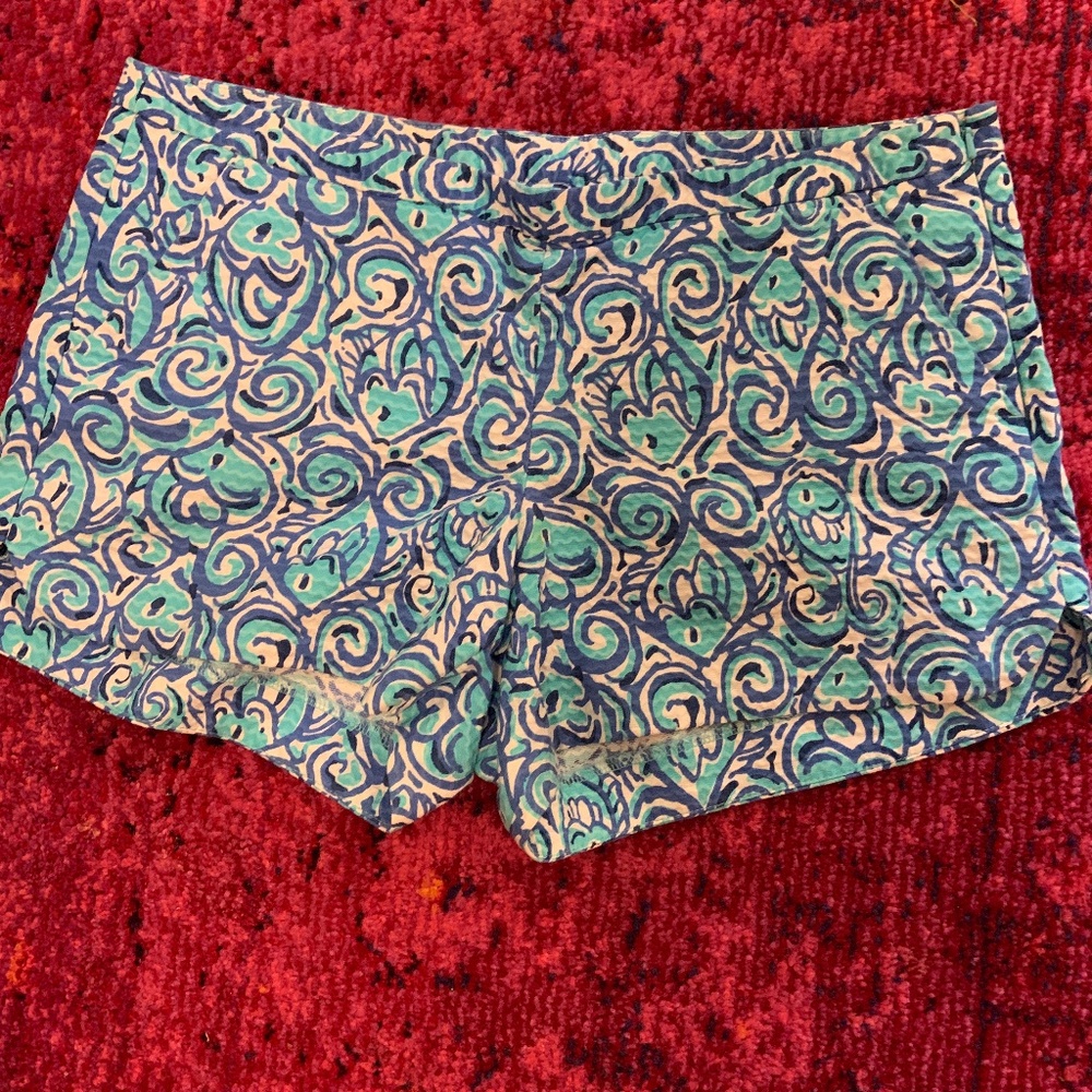 Lilly Pulitzer Side Zip Blue Fish Pattern Shorts